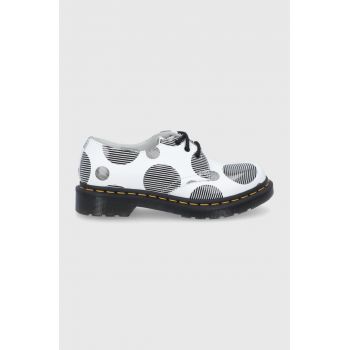 Dr. Martens Pantofi de piele 1461 femei, culoarea alb, cu toc plat