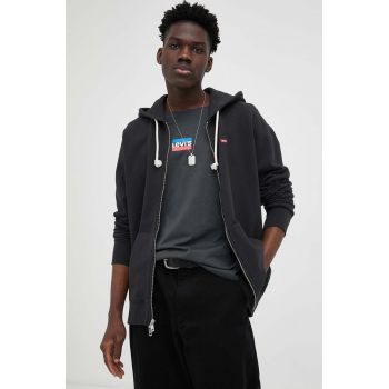 Levi's hanorac de bumbac barbati, culoarea negru, cu glugă, neted