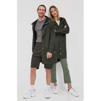 Rains geacă 12020 Long Jacket culoarea verde, de tranziție 12020.03-Green de firma originala