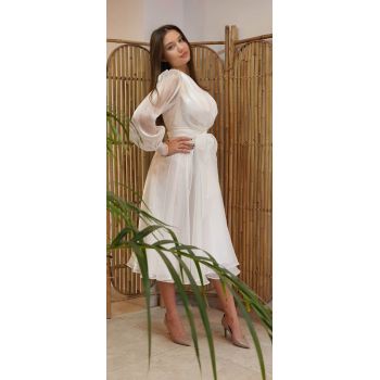 Rochie midi de ocazie din organza de culoare alba