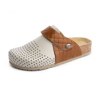Saboti piele V-009 bej-maro