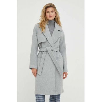 2NDDAY palton de lana Livia culoarea gri, de tranzitie, cu doua randuri de nasturi