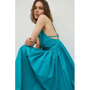 Herskind rochie din bumbac culoarea turcoaz, maxi, evazati de firma originala
