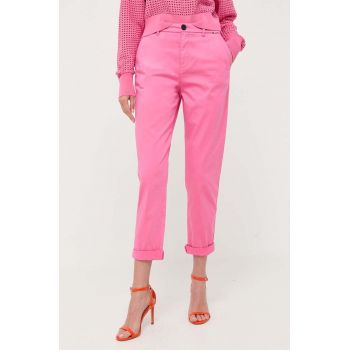 BOSS pantaloni femei, culoarea roz, drept, high waist