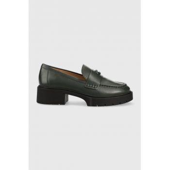 Coach mocasini de piele Leah femei, culoarea verde, cu platforma, CB990