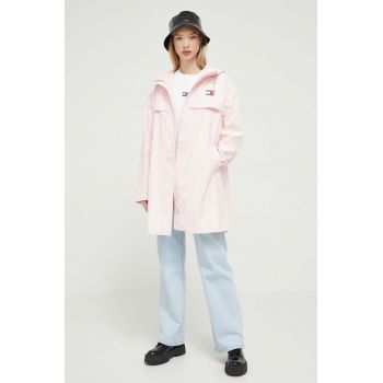 Tommy Jeans geaca de ploaie femei, culoarea roz, de tranzitie ieftina