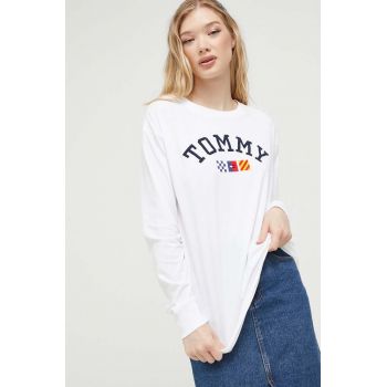 Tommy Jeans longsleeve din bumbac culoarea alb