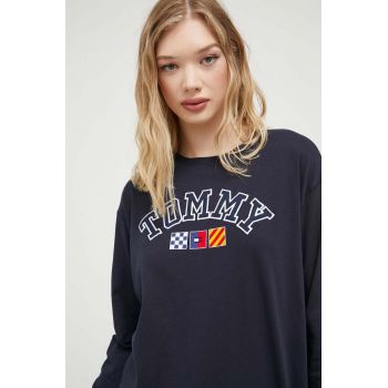 Tommy Jeans longsleeve din bumbac culoarea albastru marin