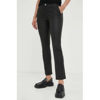 2NDDAY pantaloni de piele Leya femei, culoarea negru, drept, medium waist