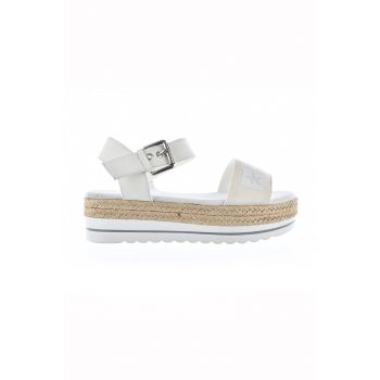 Sandale flatform de piele ecologica si material textil