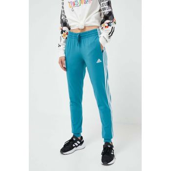 adidas pantaloni de trening culoarea turcoaz, cu imprimeu de firma original