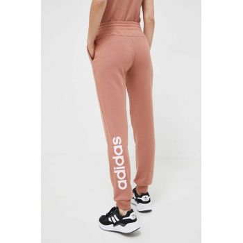 adidas pantaloni de trening din bumbac culoarea portocaliu, neted