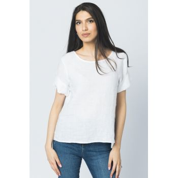 Bluza din in alba cu nasturi pe spate