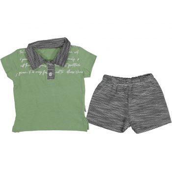 Compleu pantaloni si tricou, pentru baietei, verde,Bumbac 100%, 9-24 luni