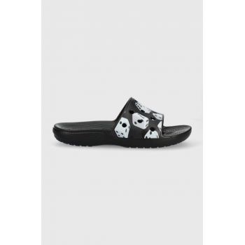 Crocs papuci Classic Dice Print Slide femei, culoarea negru, 208769