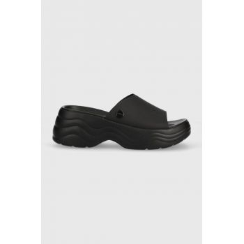Crocs papuci Skyline Slide femei, culoarea negru, cu platforma, 208182
