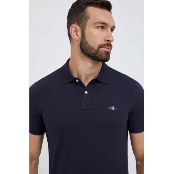 Gant polo de bumbac culoarea albastru marin, neted ieftin