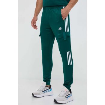 adidas pantaloni de trening culoarea verde, cu imprimeu de firma originali