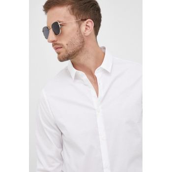 Armani Exchange camasa barbati, culoarea alb, cu guler clasic, slim de firma originala