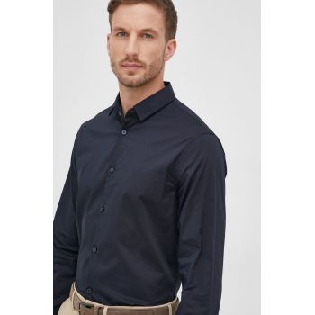 Armani Exchange camasa barbati, culoarea albastru marin, cu guler clasic, slim de firma originala
