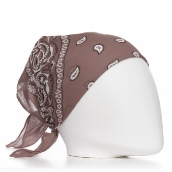 Bandana tip batic patrat cu imprimeu alb pe fond bej inchis