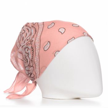Bandana tip batic patrat cu imprimeu alb pe fond roz prafuit