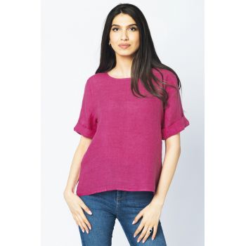 Bluza din in mov zmeura cu nasturi pe spate