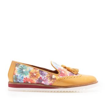 Mocasini damă casual din piele naturală Leofex - 203 Galben Box Floral ieftini