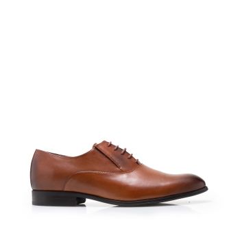 Pantofi eleganți bărbați din piele naturală, Leofex - 669 Cognac Box de firma original