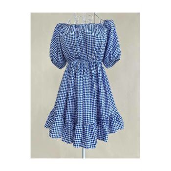Rochie de Dama, cu Maneci Scurte, Bufante si Elastic in Talie, Ancona, In Carouri
