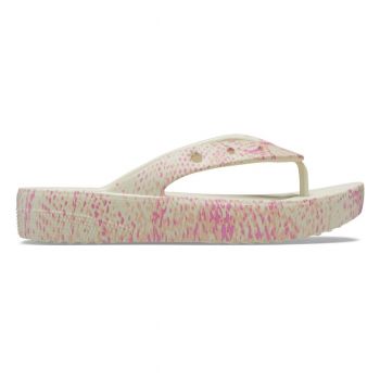 Slapi Crocs Classic Platform Snake Print Flip Bej - Bone/Multi