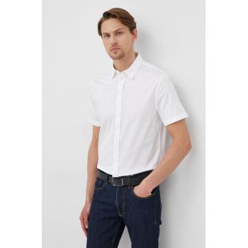 Armani Exchange camasa barbati, culoarea alb, cu guler clasic, slim