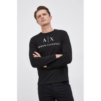 Armani Exchange longsleeve barbati, culoarea negru, cu imprimeu ieftin