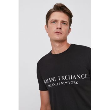 Armani Exchange Tricou bărbați, culoarea negru, cu imprimeu ieftin