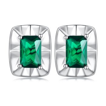 Cercei din argint Simple Green Rectangle