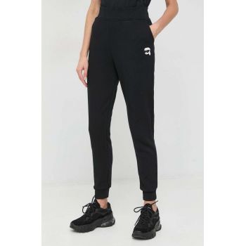 Karl Lagerfeld pantaloni de trening femei, culoarea negru, cu imprimeu de firma original