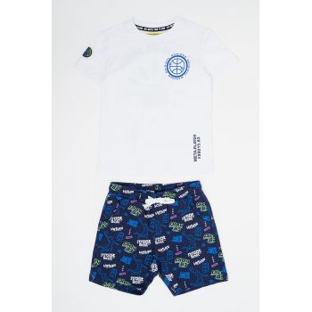 Set de tricou cu imprimeu si pantaloni scurti