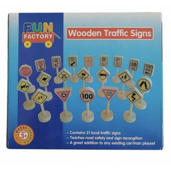 Set educativ cu 21 semne de circulatie, din lemn