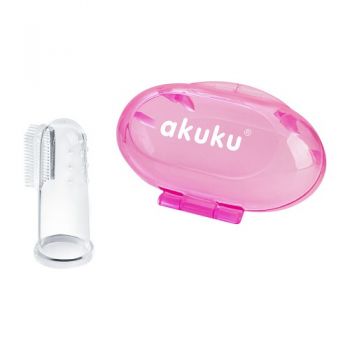 Periuta de dinti si masaj pentru gingii Akuku din silicon roz