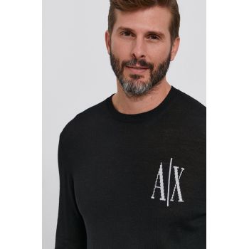 Armani Exchange Pulover de lână bărbați, culoarea negru, light