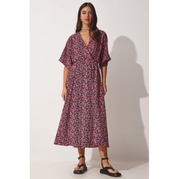 Rochie midi cu decolteu in V si model floral