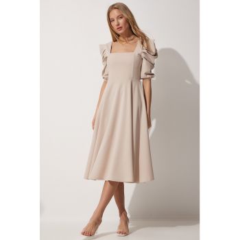 Rochie midi cu maneci bufante
