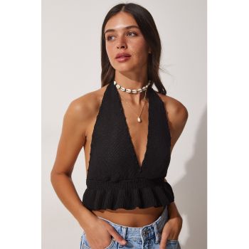 Top crop cu terminatie cu volane