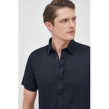 Armani Exchange camasa barbati, culoarea albastru marin, cu guler clasic, slim de firma originala
