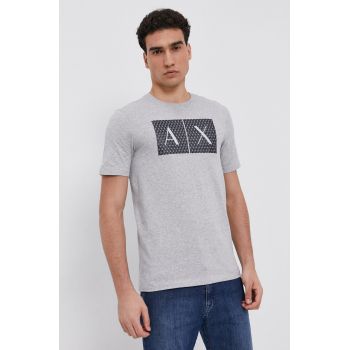 Armani Exchange Tricou din bumbac culoarea gri, cu imprimeu ieftin