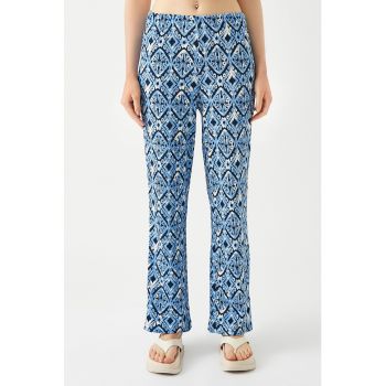 Pantaloni drepti cu imprimeu etnic