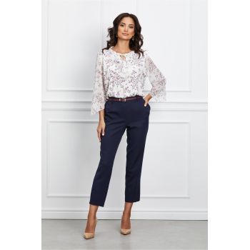 Pantaloni Erika bleumarin cu buzunare si curea in talie