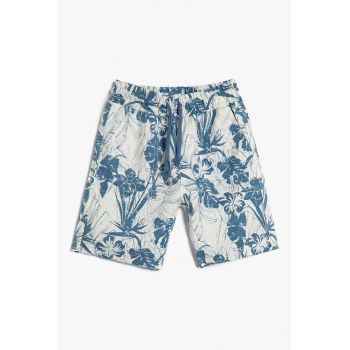 Pantaloni scurti din amestec de in cu imprimeu tropical