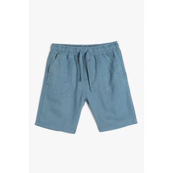 Pantaloni scurti din amestec de in cu snur in talie