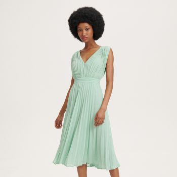 Reserved - Rochie midi plisată - Verde